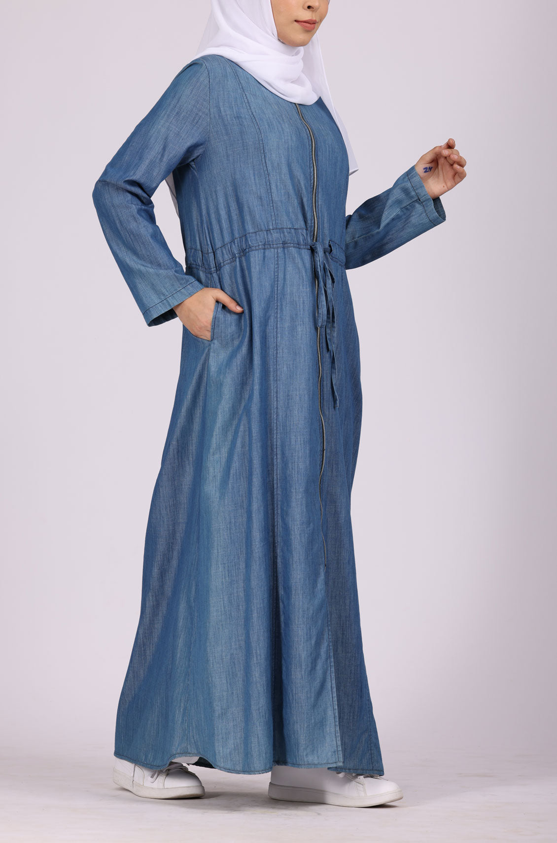 Stylish Simple Blue Denim Abaya – Tahir Qadri Abaya