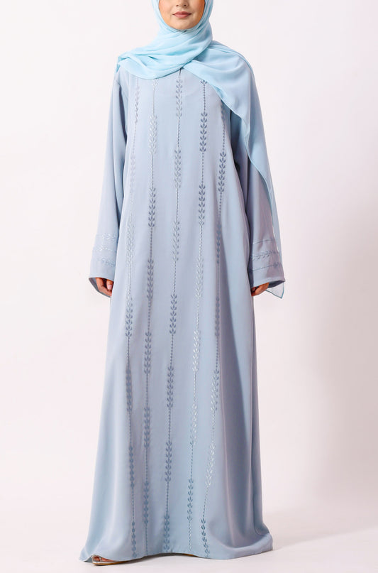 Luxury Floral Abaya Dress Powder Blue