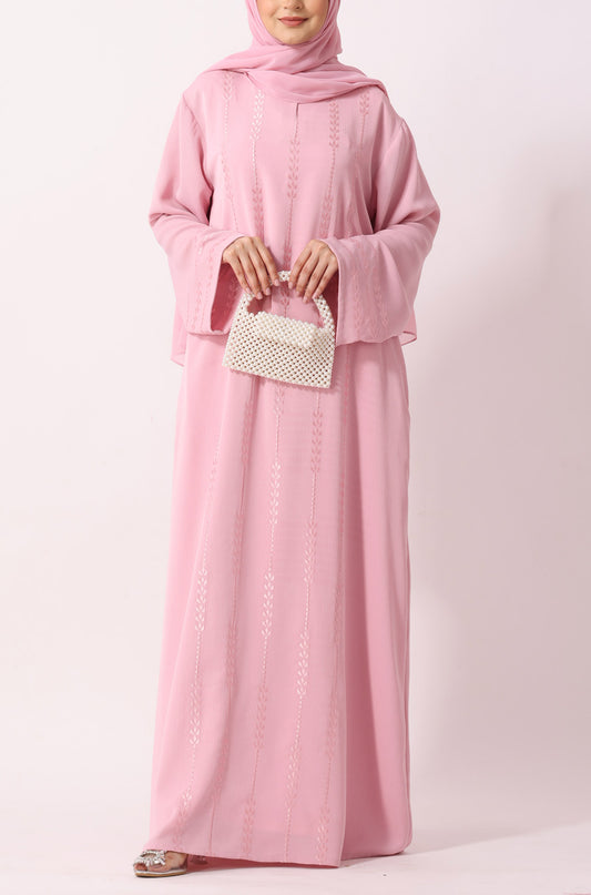 Luxury Floral Abaya Dress Blush Pink