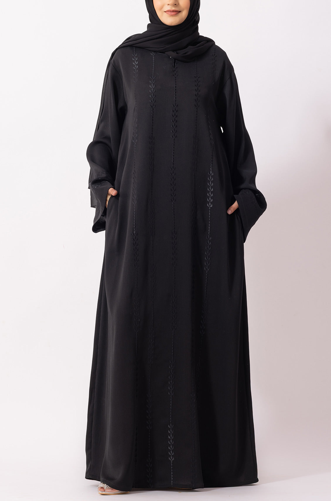 Luxury Floral Abaya Dress Black