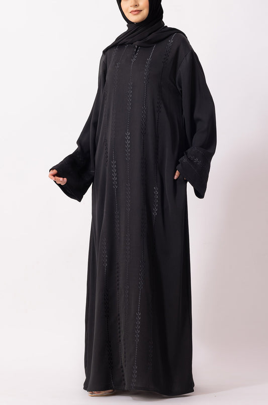 Luxury Floral Abaya Dress Black