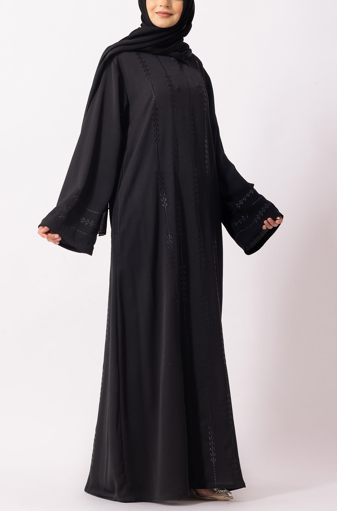 Luxury Floral Abaya Dress Black