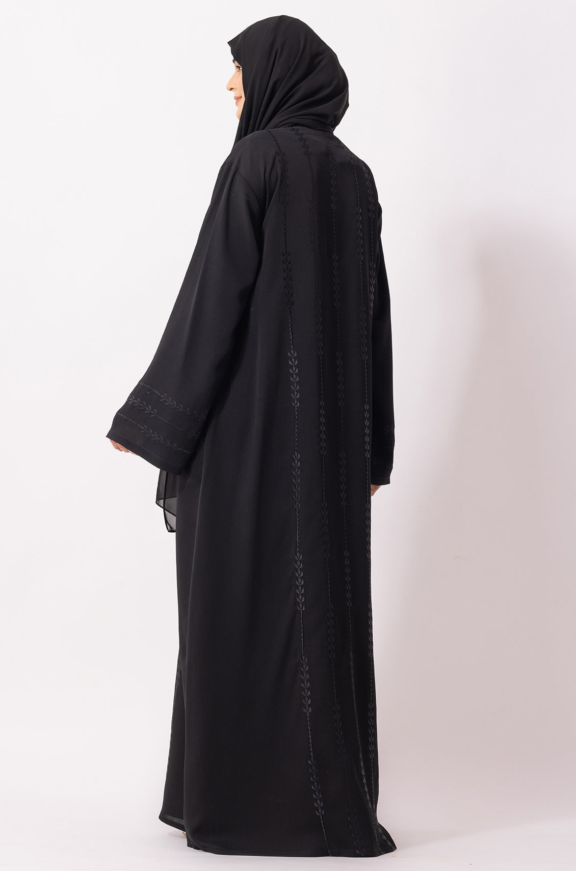 Luxury Floral Abaya Dress Black