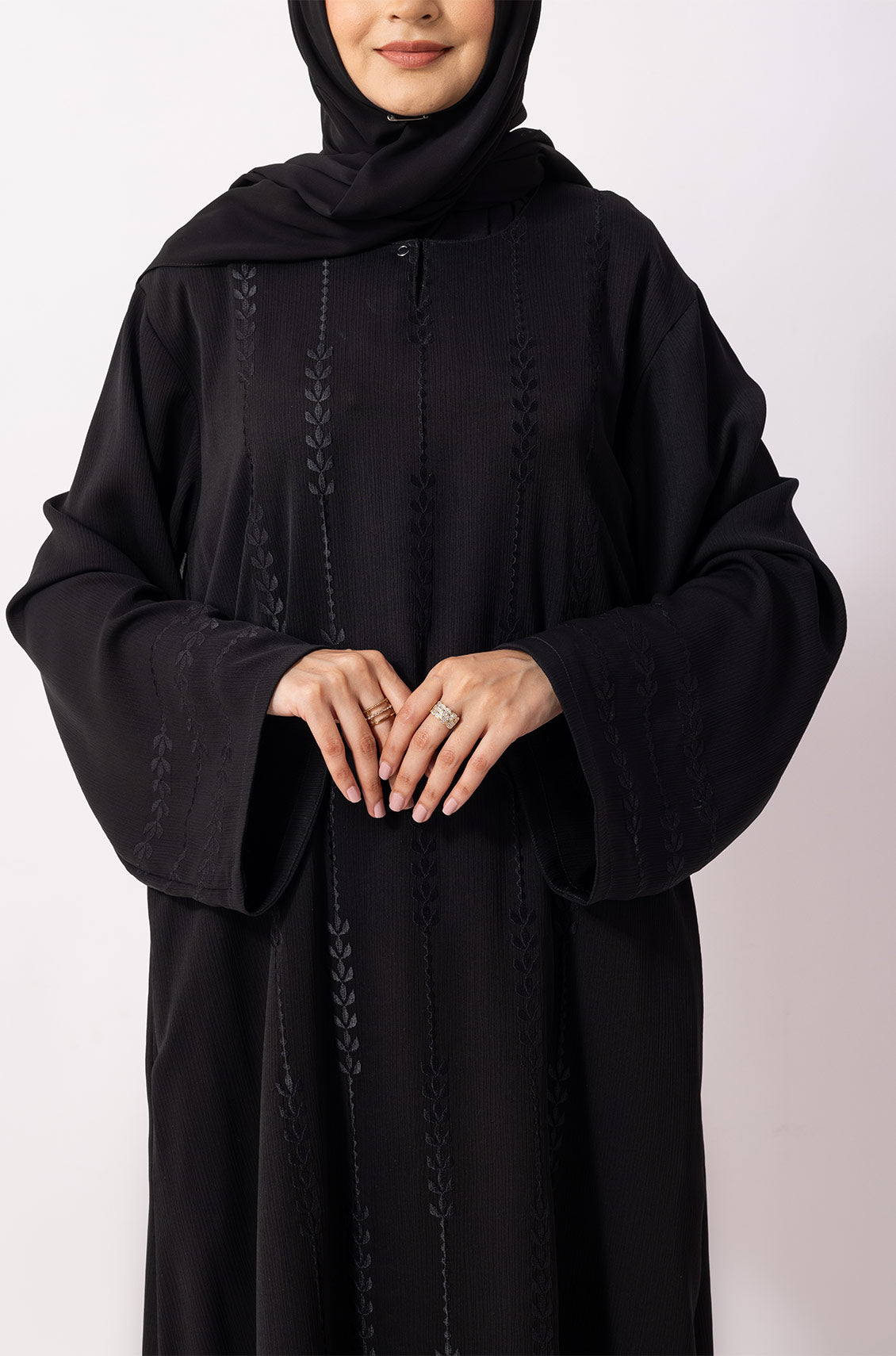 Luxury Floral Abaya Dress Black