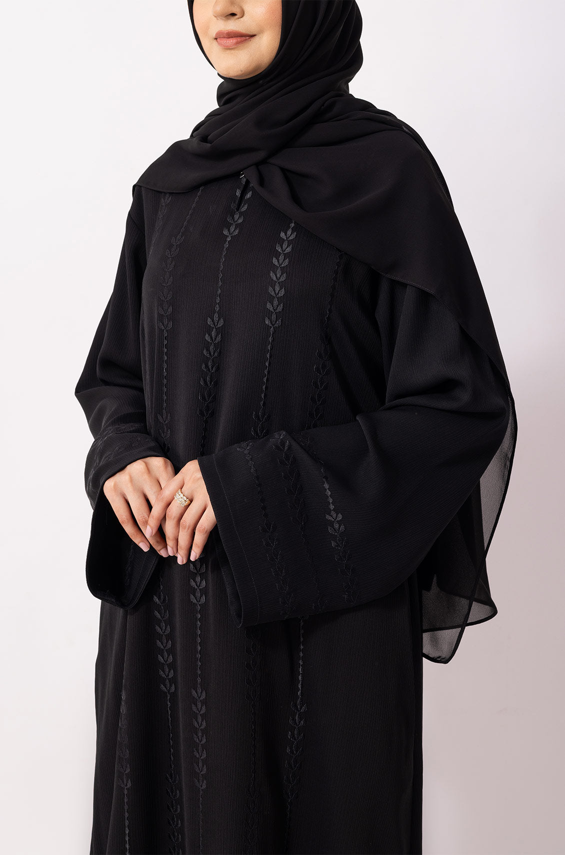 Luxury Floral Abaya Dress Black