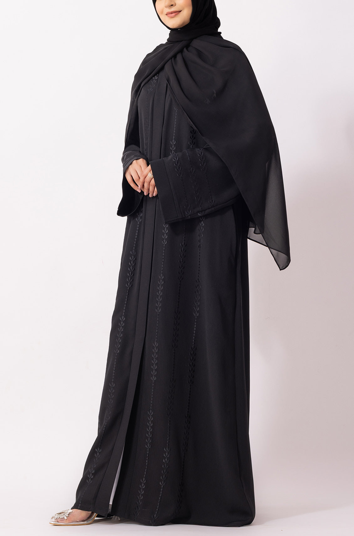 Floral Embroidered Abaya Black