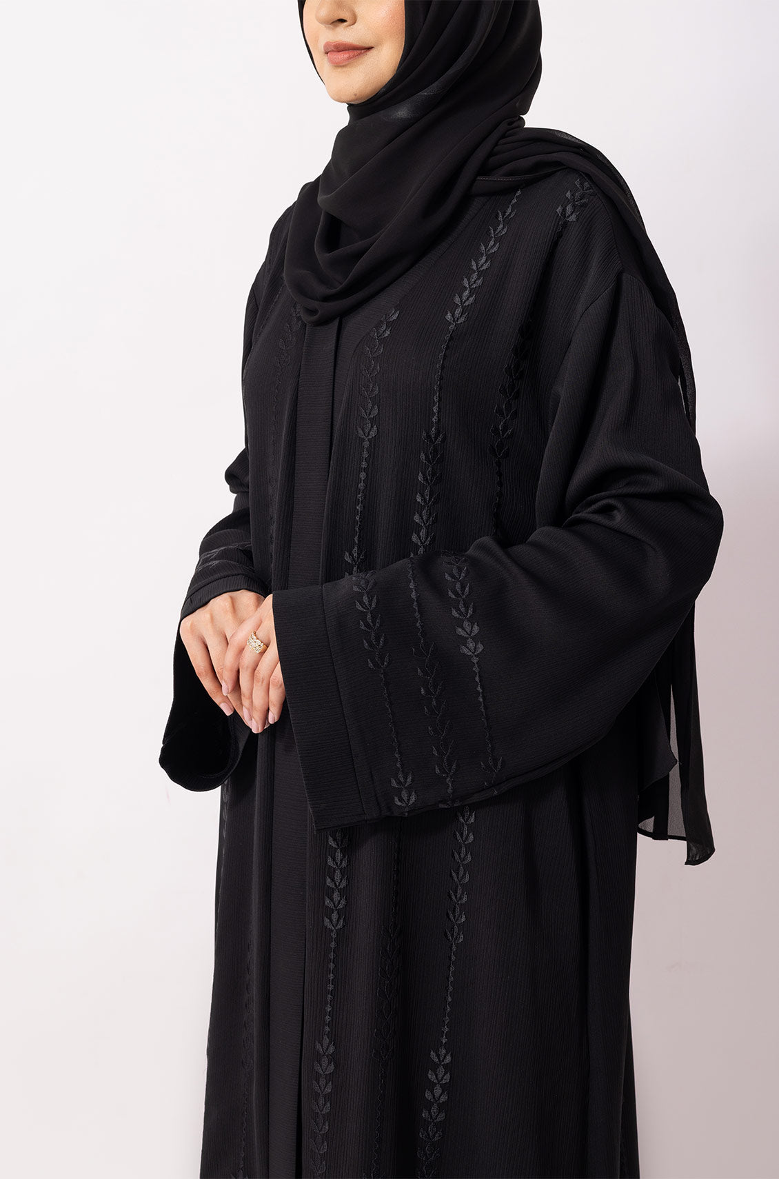 Floral Embroidered Abaya Black