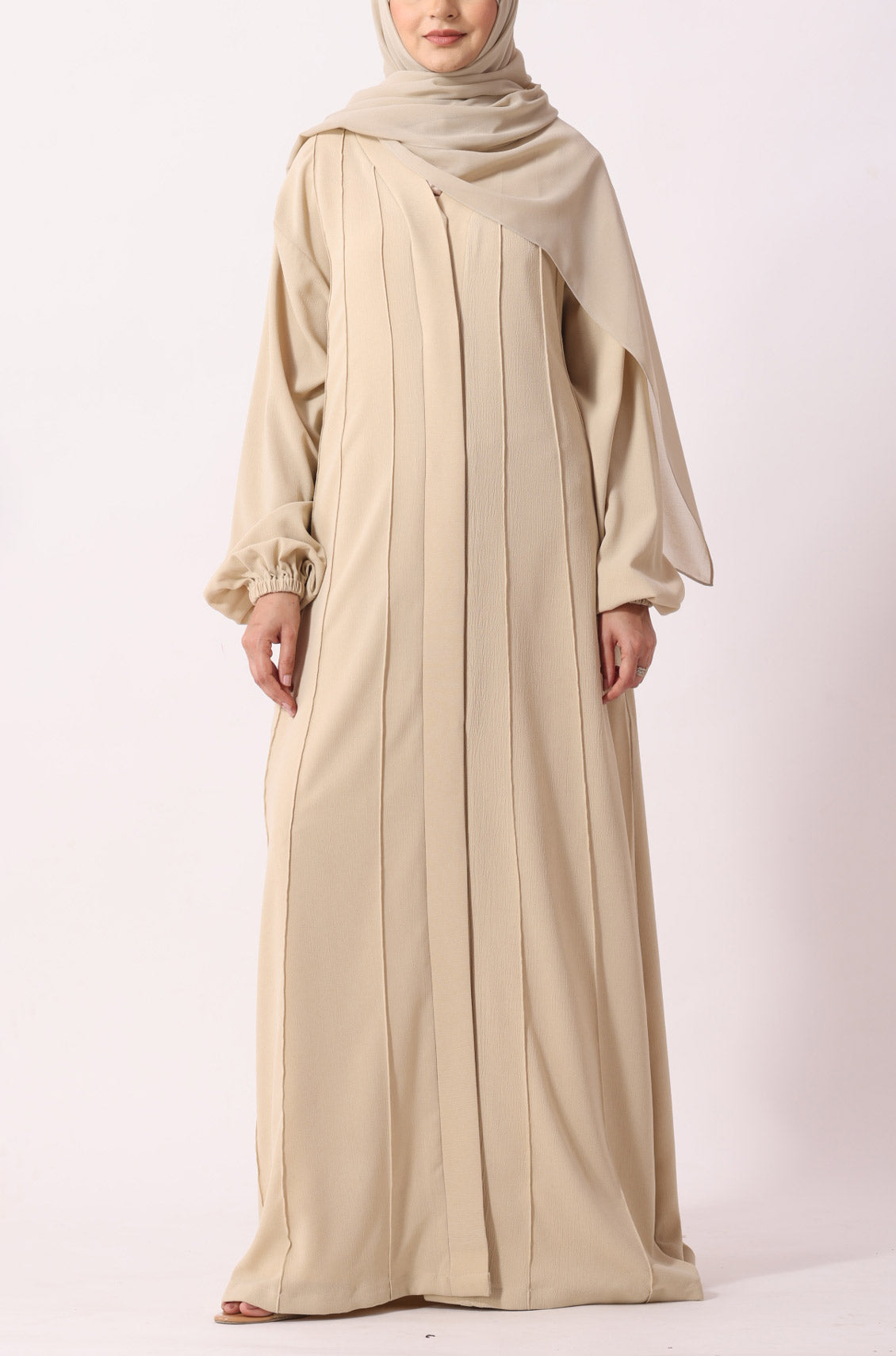 Simple Pleated Abaya Butter Cream