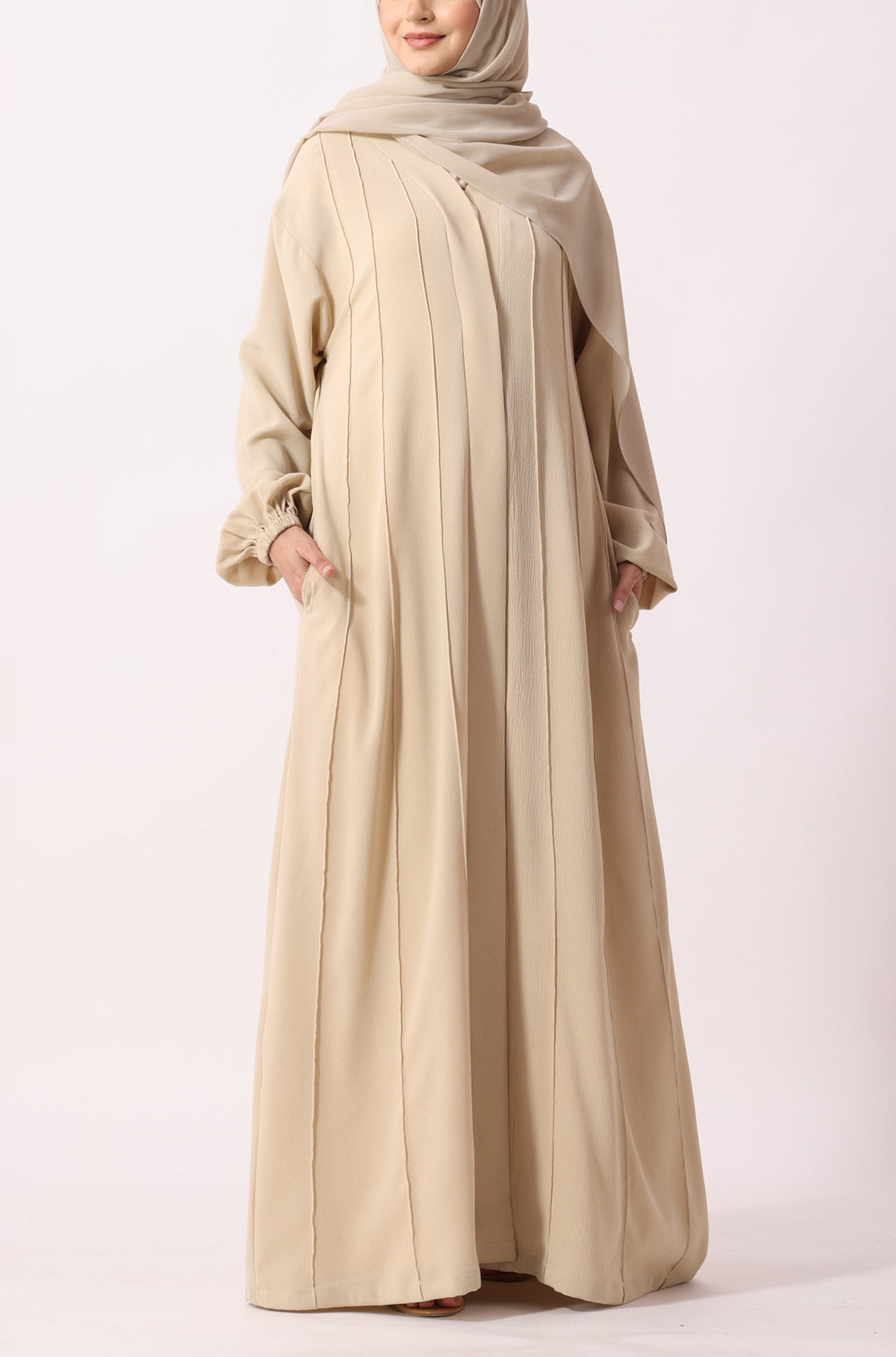 Simple Pleated Abaya Butter Cream