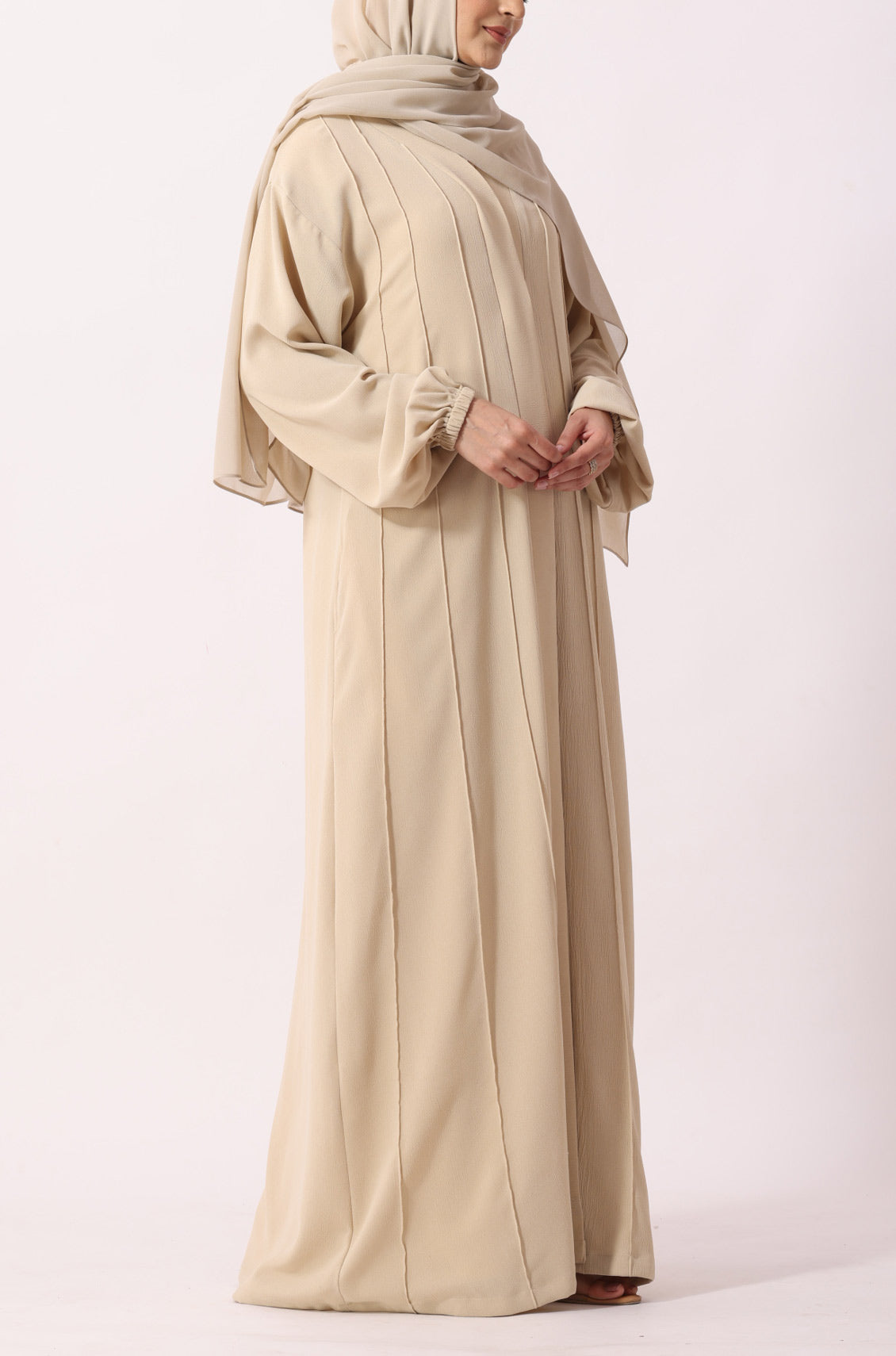 Simple Pleated Abaya Butter Cream