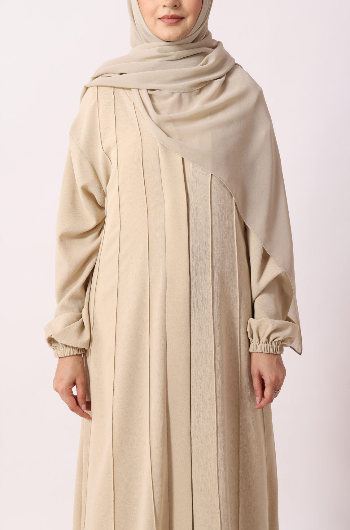 Simple Pleated Abaya Butter Cream