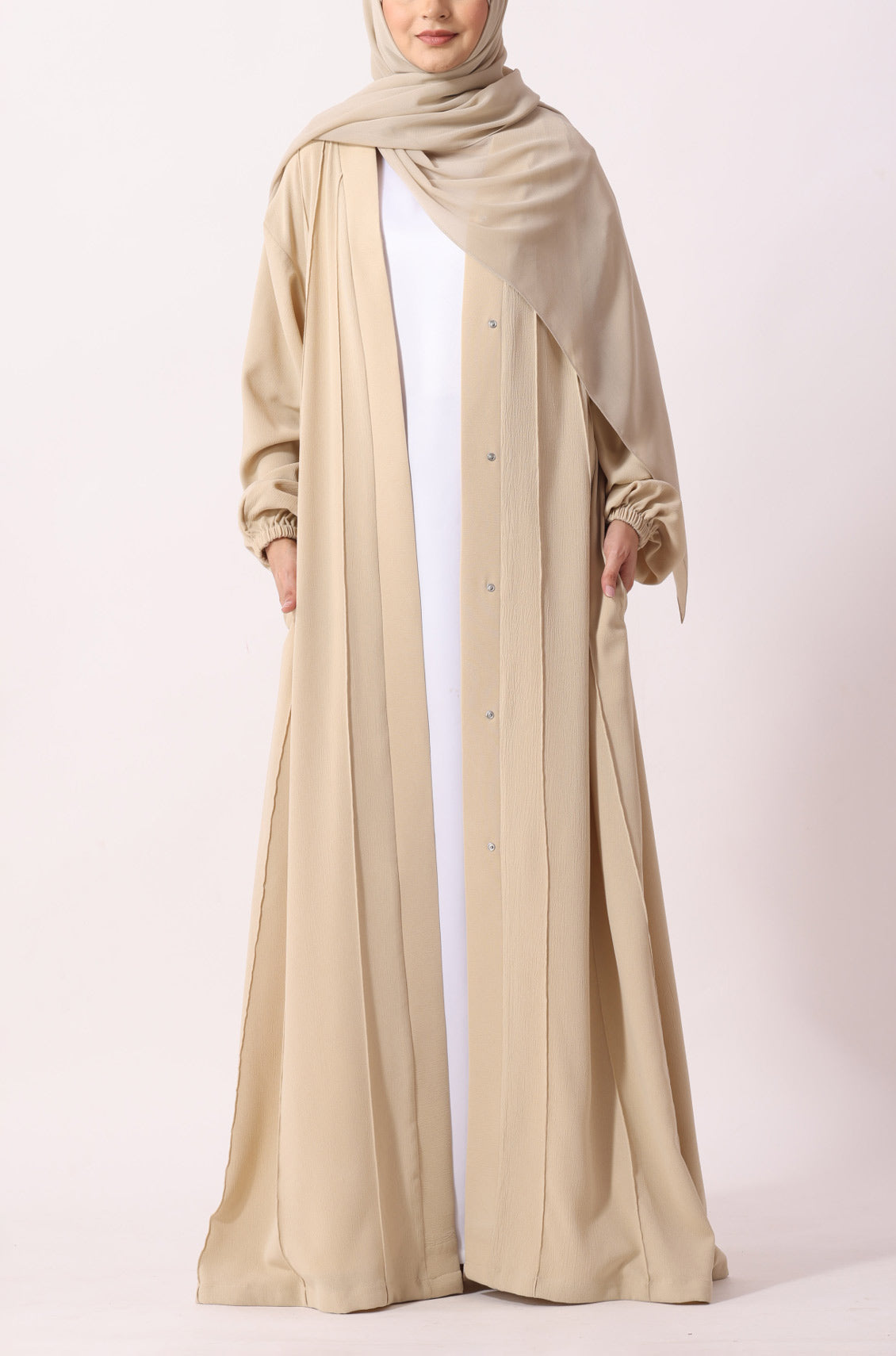 Simple Pleated Abaya Butter Cream