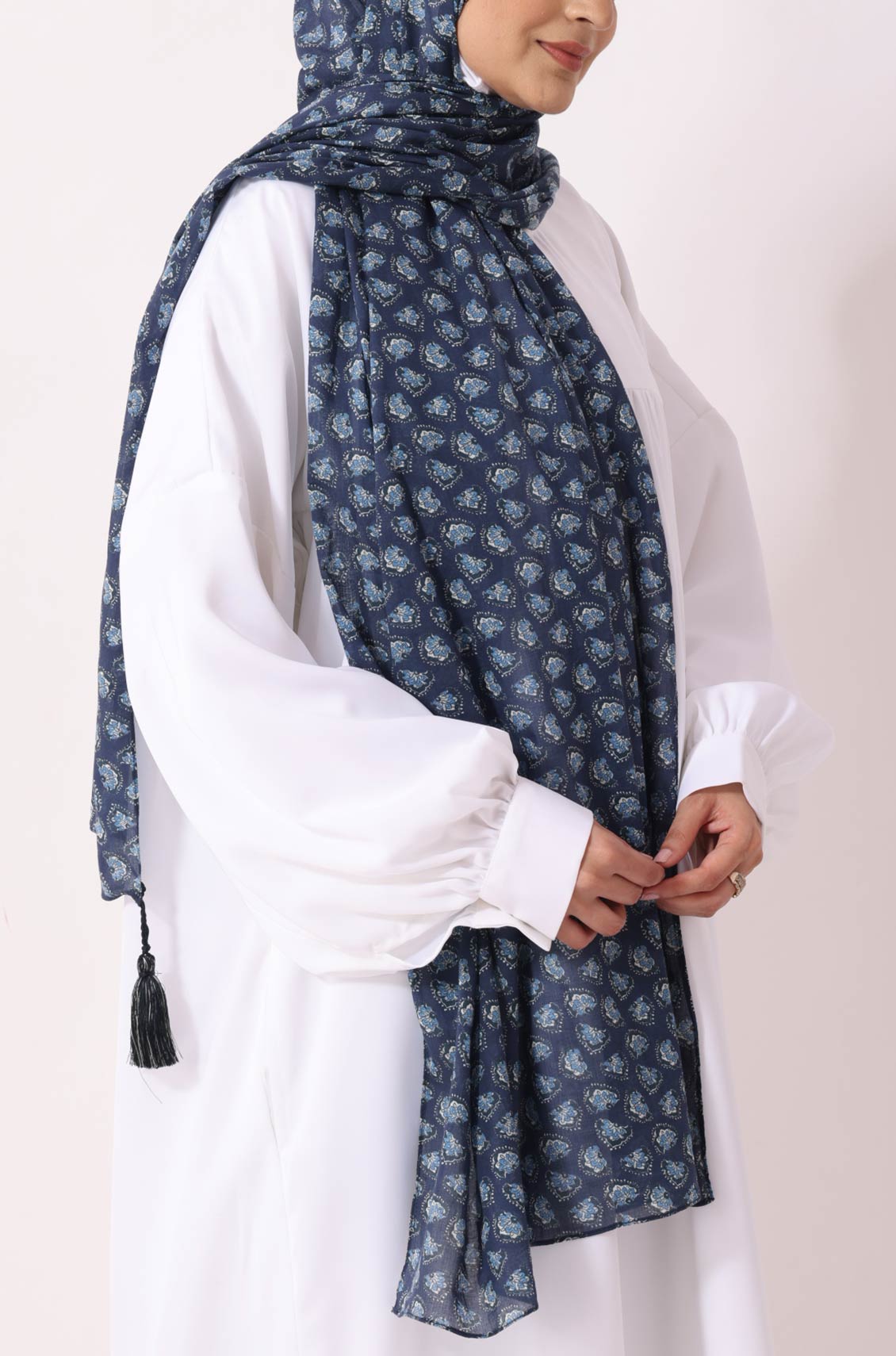 Blue Petals Print Cotton Hijab