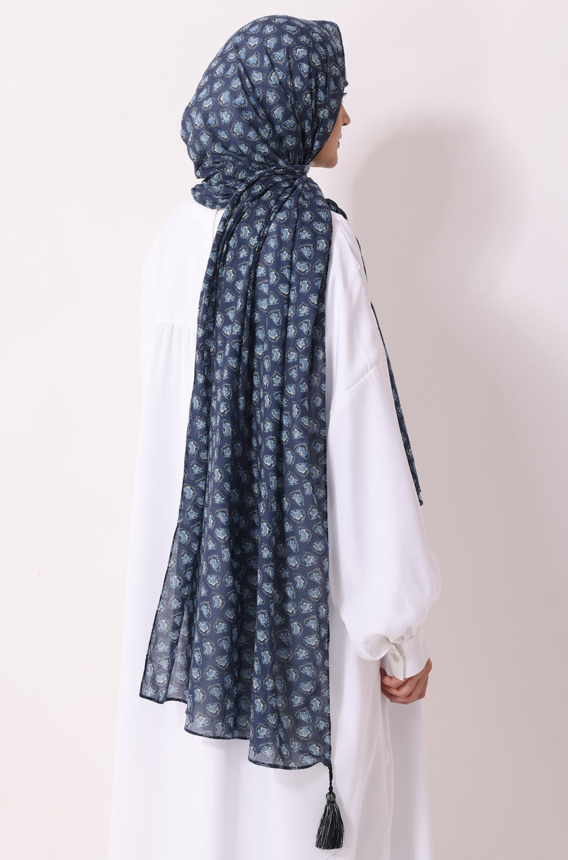 Blue Petals Print Cotton Hijab