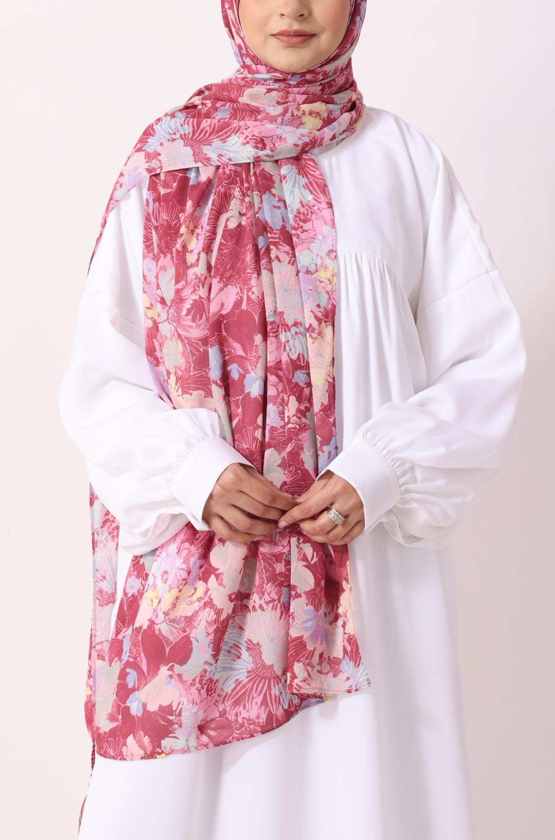 Pink Flora Print Modal Hijab