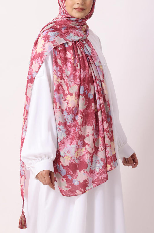 Pink Flora Print Modal Hijab